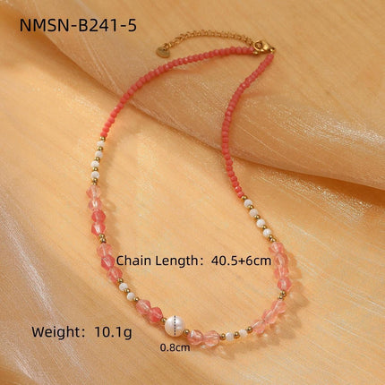 Colorful Natural Stone Handmade Beaded Titanium Steel Necklace Affordable Luxury High Grade Freshwater Pearl Embellished