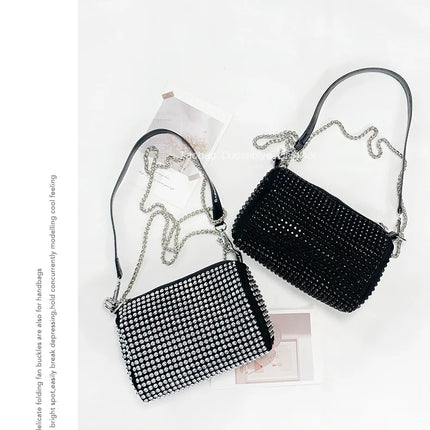 New Arrival Trendy Rhinestone Small Square Bag | Full Diamond Underarm Bag & Women's Chain Shoulder Crossbody Small Handbag (Japanese & Korean Style)