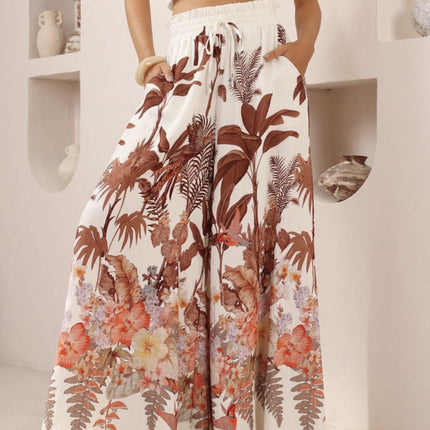 Summer Wide Leg Pants Leaf Print Casual Loose Wide Leg Pants