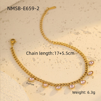 Classic All Match Stainless Steel Bracelet High Grade Colored Loving Heart Geometric Abstract Rhinestone Tassel Titanium Steel Jewelry