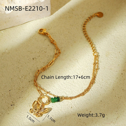 Natural Stone Green Beaded Butterfly Stainless Steel Bracelet Women Affordable Luxury High Grade Bracelet