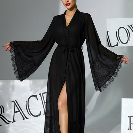 Lace Bell Sleeve Pajamas Chiffon Sleepwear Lace up