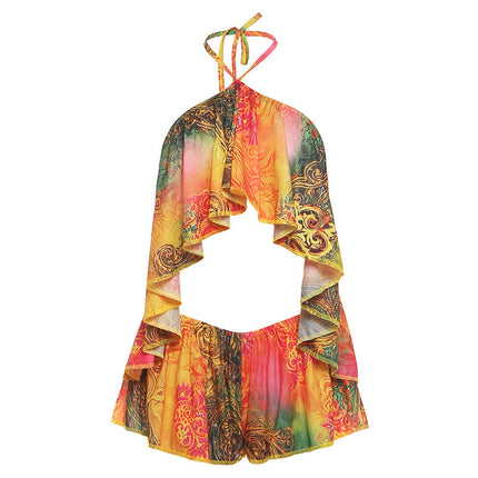 Spring Women Clothing Sexy Halter Backless Top Loose Super Short Shorts Two Piece Sets