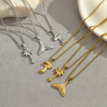 Coconut Fishtail Embellished Stainless Steel Necklace Holiday Titanium Steel Clavicle Chain 18K Gold Plating Necklace