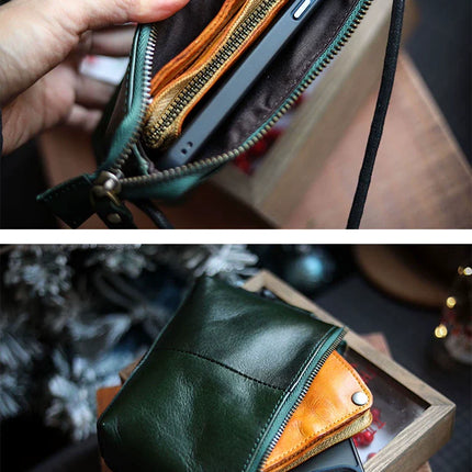 Genuine Leather Retro Portable Phone Bag | New Top Layer Cowhide Crossbody for Women (Pure Color)