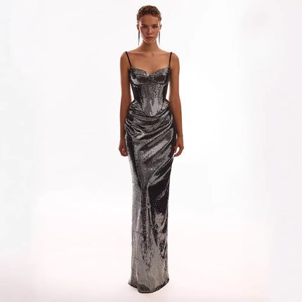 Women Sleeveless Sequin Sling Dress Women Backless Lace up Sexy Sheath Skirt Sets