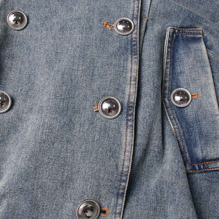 Denim Trench Coat Polo Collar Jacket