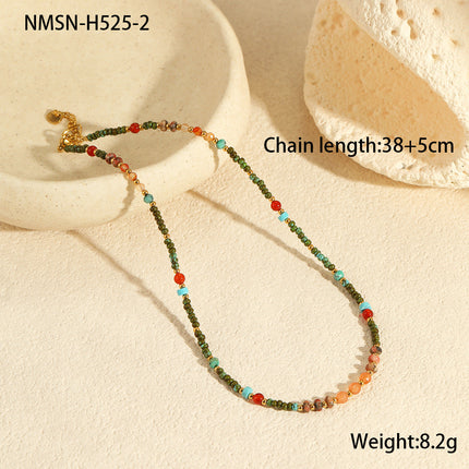 Affordable Luxury Natural Stone Necklace Stainless Steel Clavicle Chain Fresh Niche Multi Treasure Retro Necklace