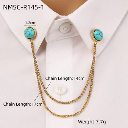 Oval Turquoise Stainless Steel Collar Pin All Match Shirt Neckline Ornament Women