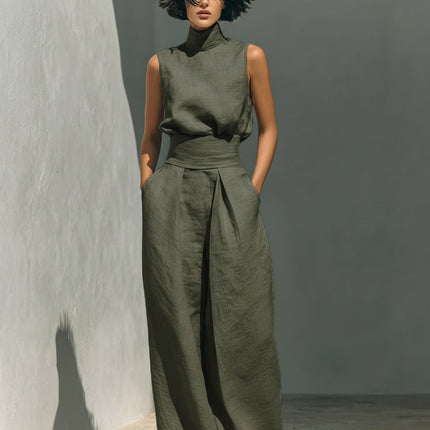 Elegant Women Simple Cotton Linen Jumpsuit