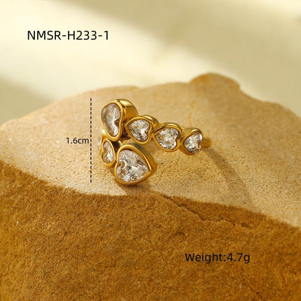 Arrival Heart to Heart Loving Heart Zircon Titanium Steel Ring Affordable Luxury High Grade Cross Open Heart Shaped Bracelet Accessories
