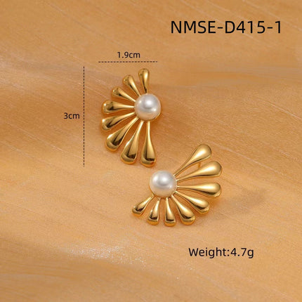 Light Luxury Titanium Steel Pearl Floral High Grade Earrings Simple Elegant Exaggerated Design Stainless Steel Studs