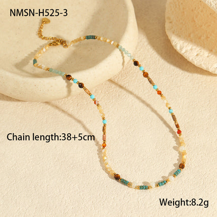 Affordable Luxury Natural Stone Necklace Stainless Steel Clavicle Chain Fresh Niche Multi Treasure Retro Necklace
