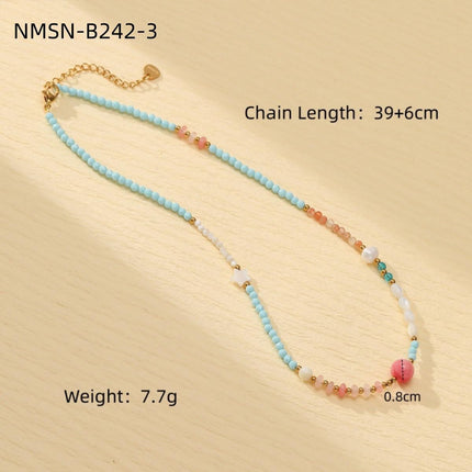Blue Color Natural Stone Handmade Beaded Titanium Steel Necklace Affordable Luxury All Match Freshwater Pearl Embellished