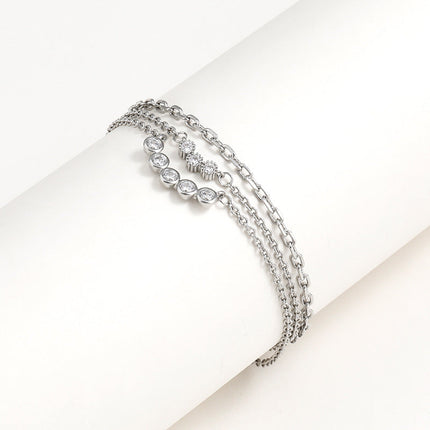 Natural Pearl Double Row Stacked Bracelet Simple Diamond Lock Set Bracelet