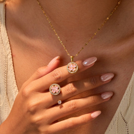 Inlaid Zircon Rotatable Clover Stainless Steel Necklace Light Luxury Titanium Steel Ring Hand Jewelry
