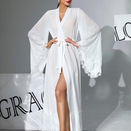 Lace Bell Sleeve Pajamas Chiffon Sleepwear Lace up
