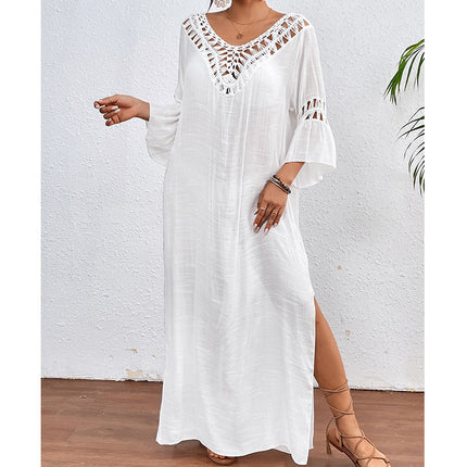 Women Clothing Hand Crocheting Stitching Colorful Ball Sexy Hollow Out Cutout out Backless Loose Beach Long Overskirt