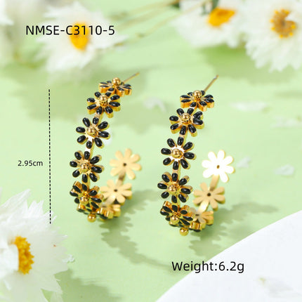 High Grade Drop Oil Titanium Steel Floral Earrings Women Non Fading 18K Gold Stainless Steel Earrings