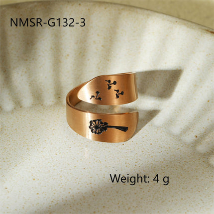 Arrival Corrosion Dripping Dandelion Titanium Steel Open End Ring Printing Casual Stainless Steel Adjustable Ring
