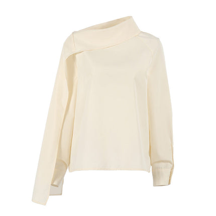 Design Ribbon Decoration Apricot Long Sleeved Shirt Women High Grade Slim Fit Slimming Commuting Top