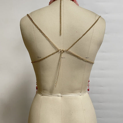 Multi Layer Pearl Halter Out Camisole T-shirt