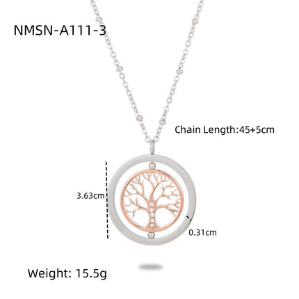 Nimai Design Diamond Rotating Tree of Life Stainless Steel Necklace Women 18K Gold Titanium Steel Embellished Women