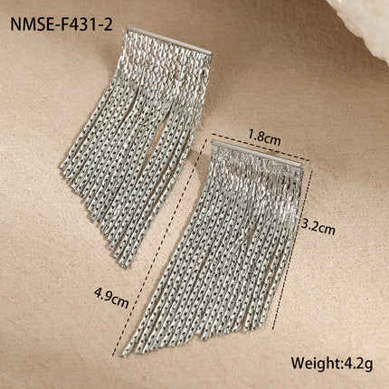 Exaggerated Tassel Chain Earrings Stainless Steel Fashionable Niche Design Earrings