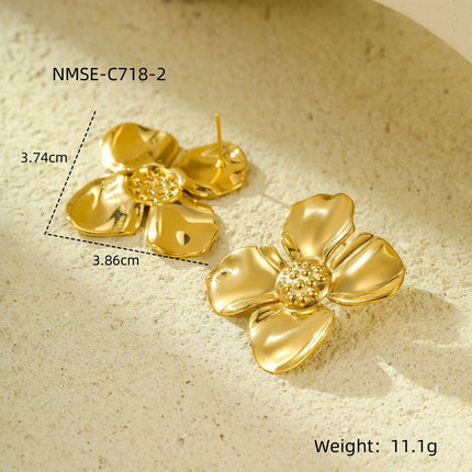 Gold Titanium Steel Petal Pearl Non Fading Stainless Steel Earrings Earrings