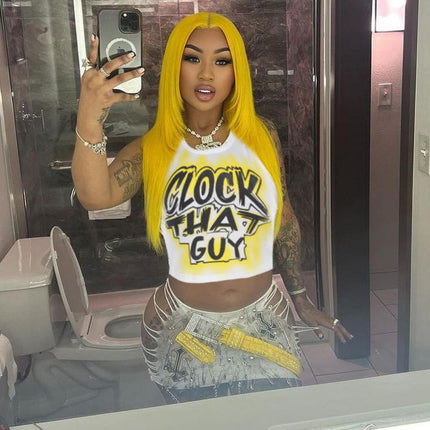 Hip Hop High Street Letter Graphic Printed Short T shirt Summer Sexy Vest Top for Women