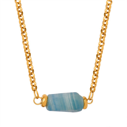 Retro Personalized Minority Titanium Steel Gold Plated Geometric Abstract Irregular Asymmetric Natural Stone Embellished Necklace Ornament Women