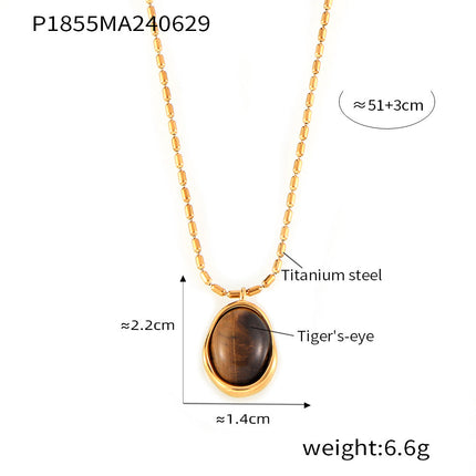 Maillard Simple Grace Personality M Bead Chain Ornament Irregular Asymmetric round Brand Tigereye Embellished Titanium Steel Necklace