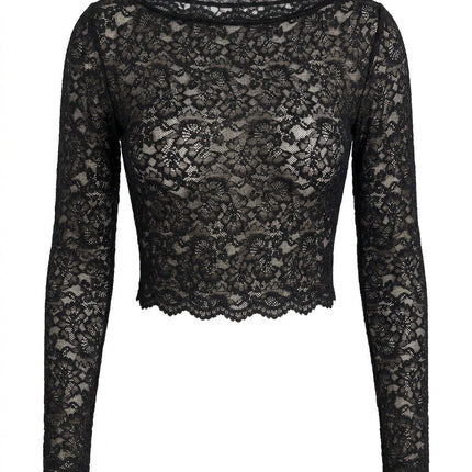 Women Lace Long Sleeved Top Sexy Mesh See through Slim Bottoming Shirt