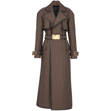 Women's Jacquard Jacket Maze Pattern Long Trench