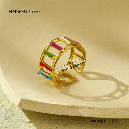 18K Gold Plated Stainless Steel Ring Women Geometric Abstract Colorful Oil Necklace Ring Ornament