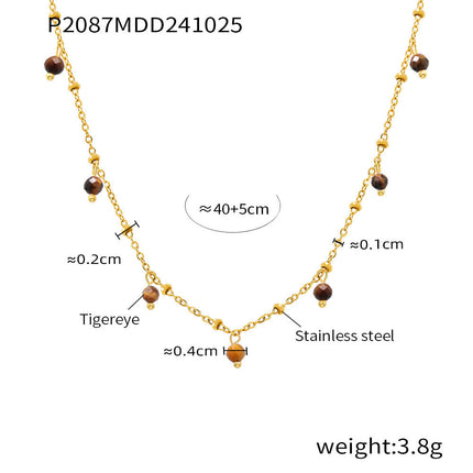 Mioli Natural Stone Handmade Small Bead Clavicle Ultra Fine Necklace Double Layer Twin Plated 18K Real Gold Color Retaining Necklace Women