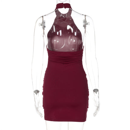 Women's Sequin Stitching Halter Backless Slim Fit Sheath Dress