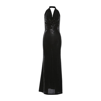 Spring Women Clothing Sexy Low Cut Swing Collar Sleeveless Halter Backless Slim Fit Dress for Women