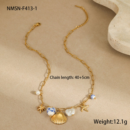 Bracelet Necklace Ornament Ocean Vacation Beach Wind Tassel Starfish Shell Embellished Necklace