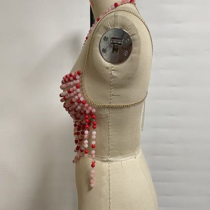 Multi Layer Pearl Halter Out Camisole T-shirt
