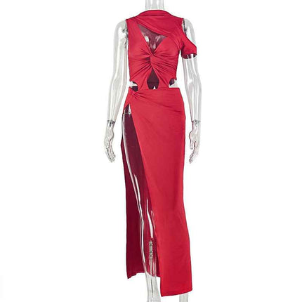 Solid Color Asymmetric  Pleated Dress