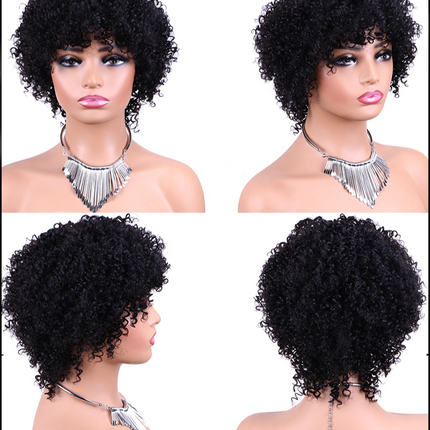 No Lace Pixie Cut Curly Human Hair Wigs with Bangs for Women | Easy Wear, Breathable, Natural Short Curly Hair
