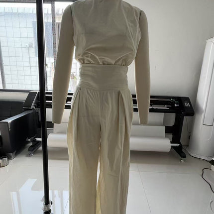 Elegant Women Simple Cotton Linen Jumpsuit