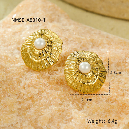 Simple Titanium Steel Geometric Abstract Pleated Pearl Stainless Steel Studs High Grade Delicate Earrings Women