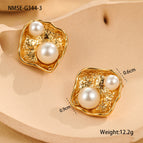 One Size / NMSE-G344-3 Square Pearl Stud Earrings