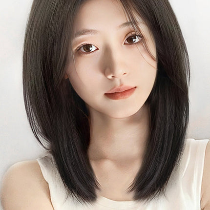 Women's Long Hair Lace Eight-Word Bangs Collarbone Length Wig | Artificial Full Real Human Hair Seamless Full-Head Wig