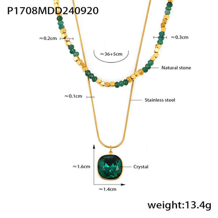 Natural Stone Beaded Crystal Stone Embellished Double Layer Necklace Stainless Steel All Match Clavicle Chain Necklace