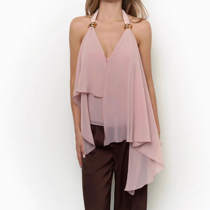 Sexy V neck Halter Sleeveless Vest Women Summer Casual Elegant Graceful All Match Chiffon Shirt