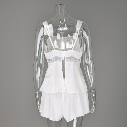 Summer Lace Strap Sleepwear Pajamas Two Piece Set