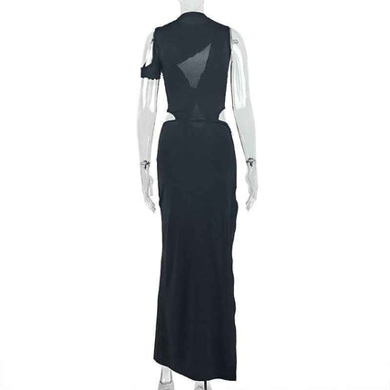 Solid Color Asymmetric  Pleated Dress